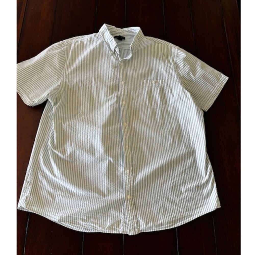 Land’s End Men’s XXL Tall Green White Stripe Shirt Traditional Fit 100%‎ Cotton